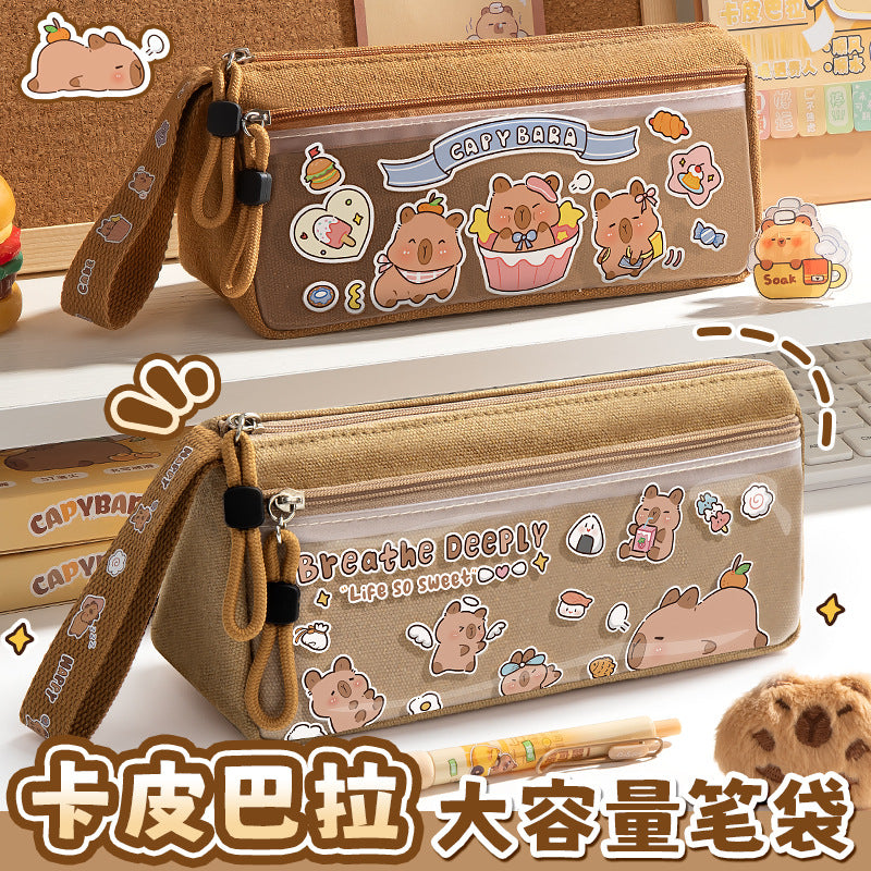Cute Capybara Oxford Cloth Pencil Case Large Capacity Stationery Pouch