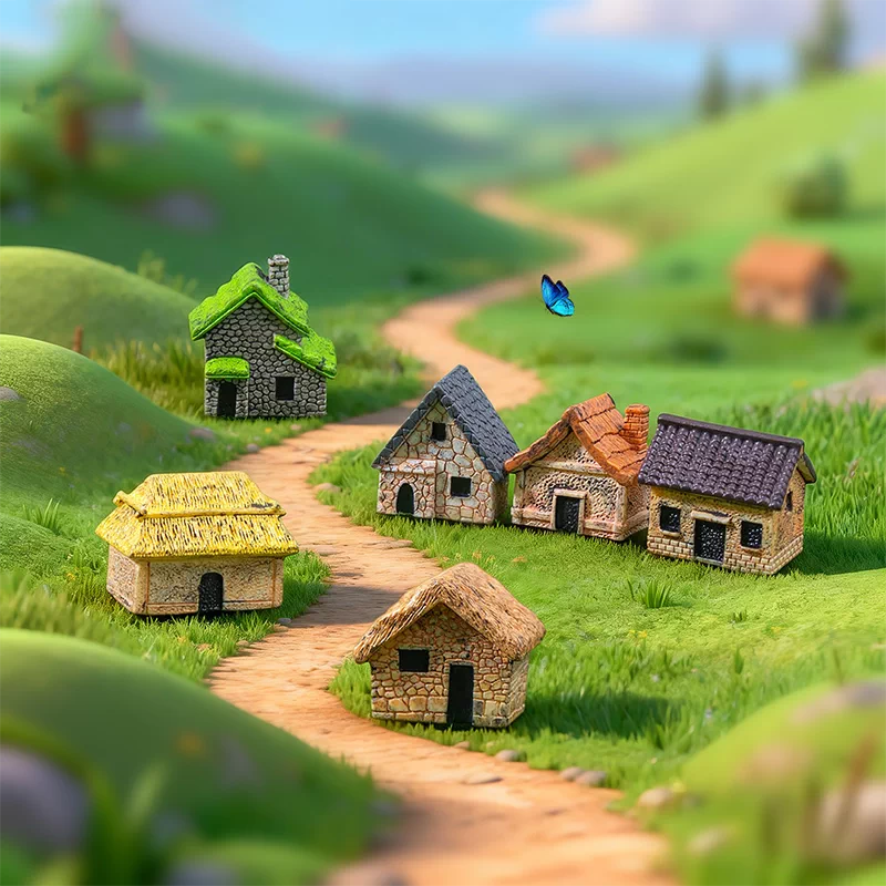Miniature Retro Rural Thatched House for Micro Landscape DIY Decor