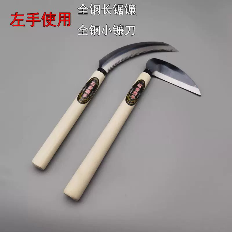 Ninja Bear Hand Sickle Sawtooth Weeding Scythe with Wooden Handle