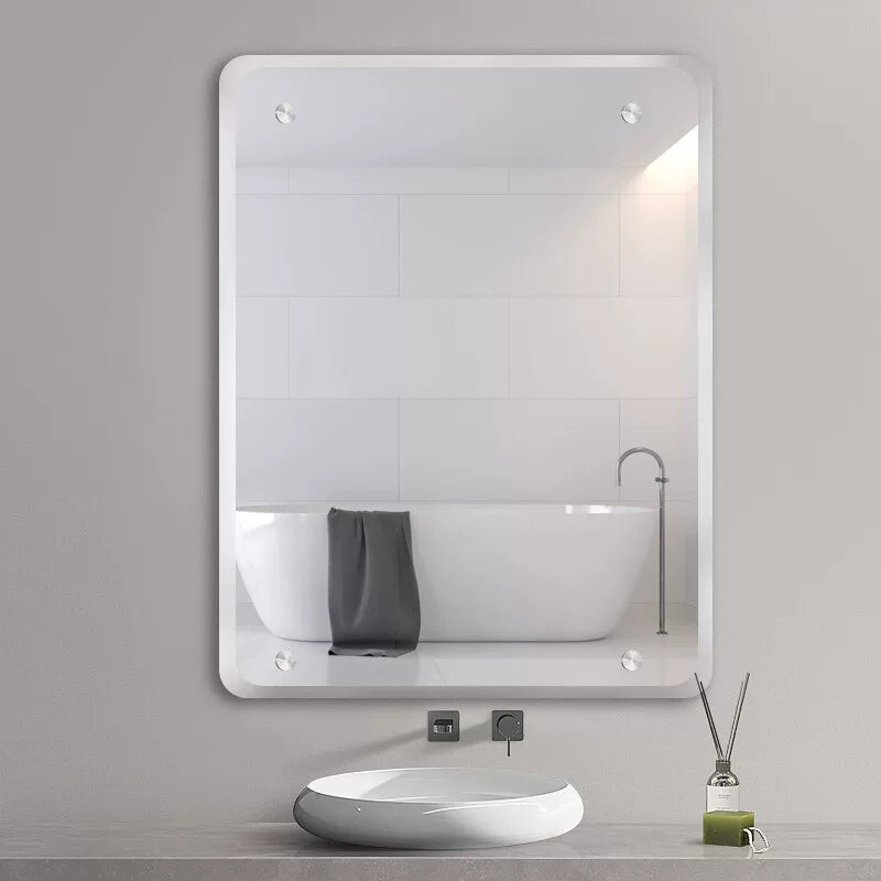 Wall-Mounted Bathroom Mirror with Drilled Corners for Vanity and Restroom
