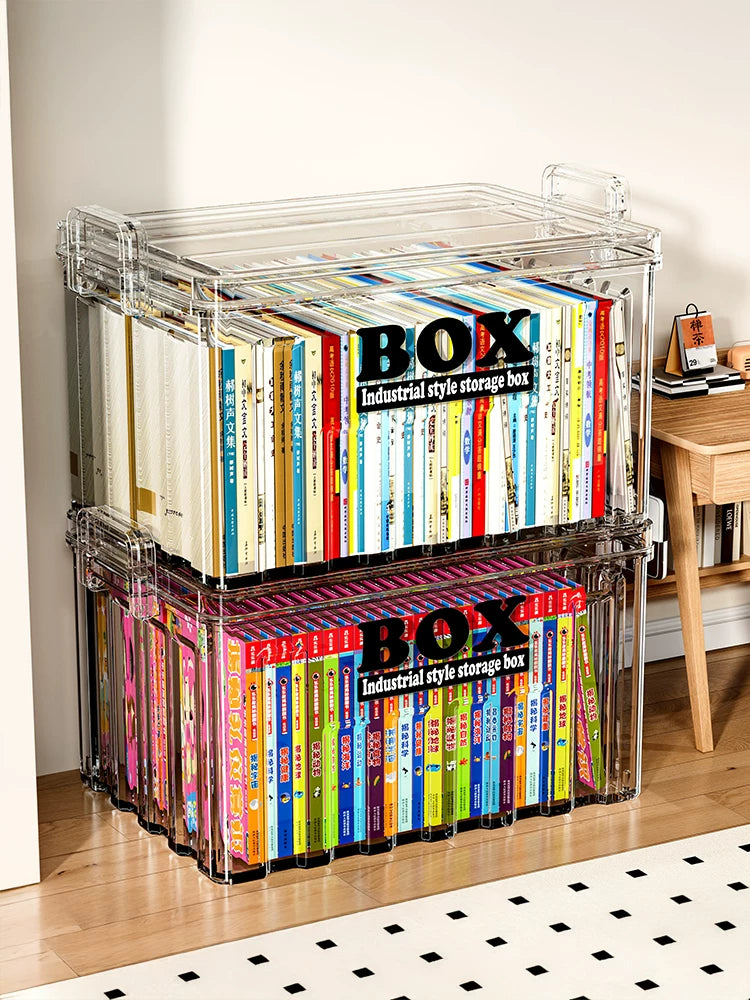 Large Capacity Transparent Book Storage Box for Classroom and Home Use