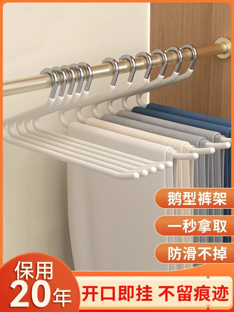 German-Style Goose-Neck Non-Slip Pants Hangers with Rubber Coating for Wardrobe Organization