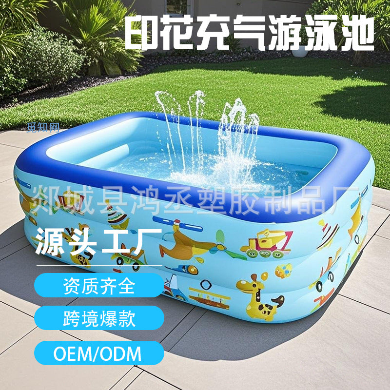 Inflatable Blue and White Printed Swimming Pool for Adults and Kids, Thickened Indoor/Outdoor Ocean Ball Pit