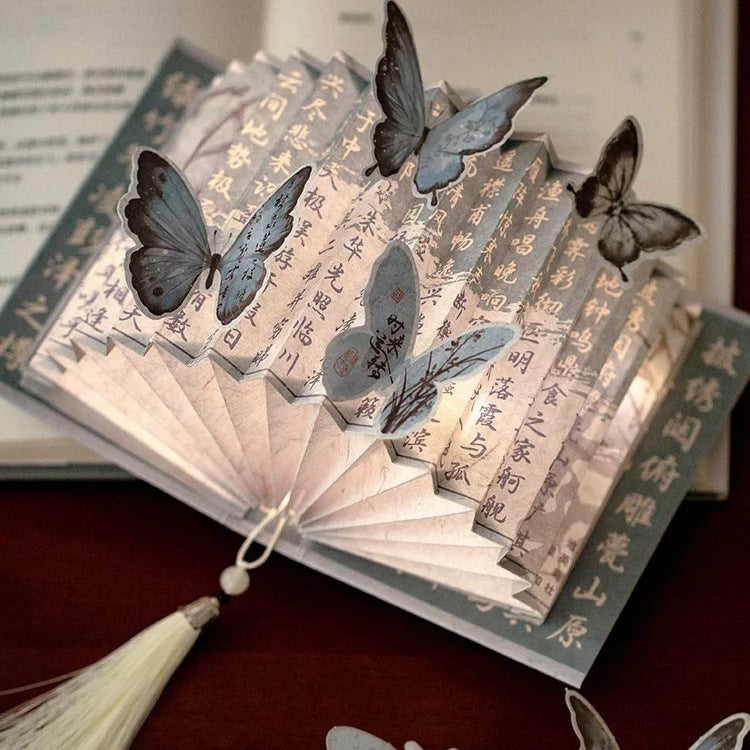 Chinese Style Butterfly Paper Carving Fan-shaped Book Lamp Creative Folding DIY Night Light Ornament