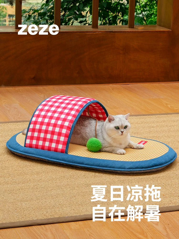 ZEZE Pet Cooling Mat Rattan Weave Slipper Bed for Cats and Dogs