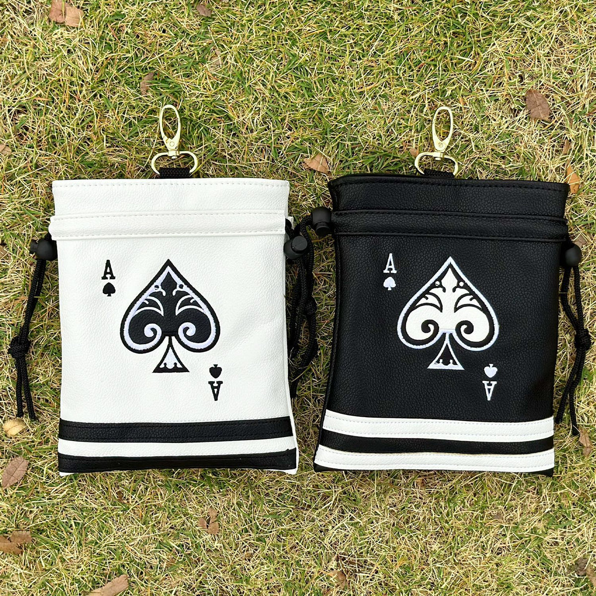 Golf Poker Spade Drawstring Pouch, Thickened PU Waterproof Accessory Storage Bag