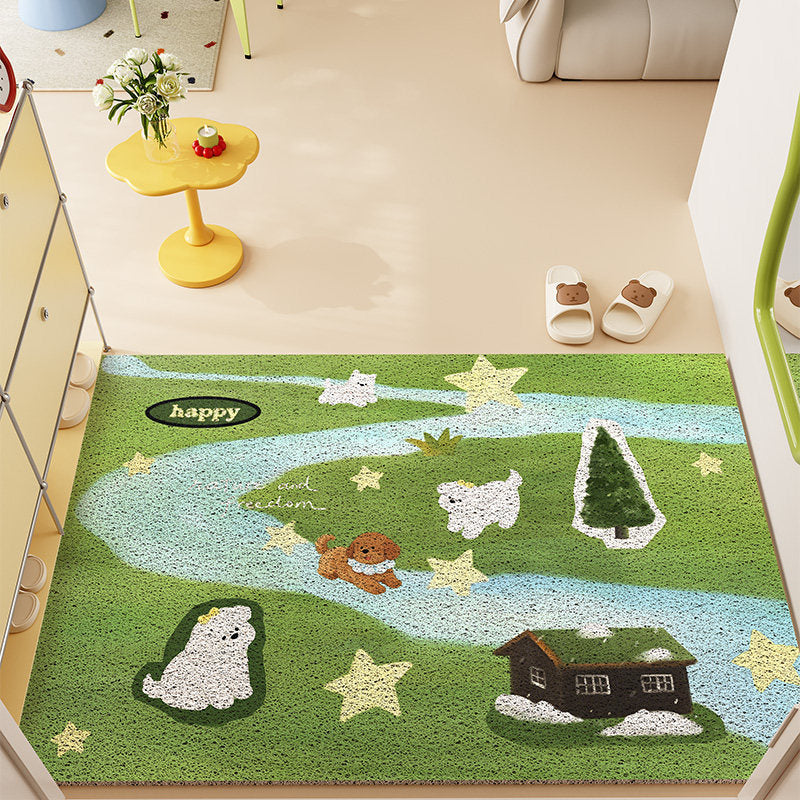 Cute Dog Park PVC Coil Mat for Entryway, Easy-Care Dustproof Entrance Rug, Customizable Size