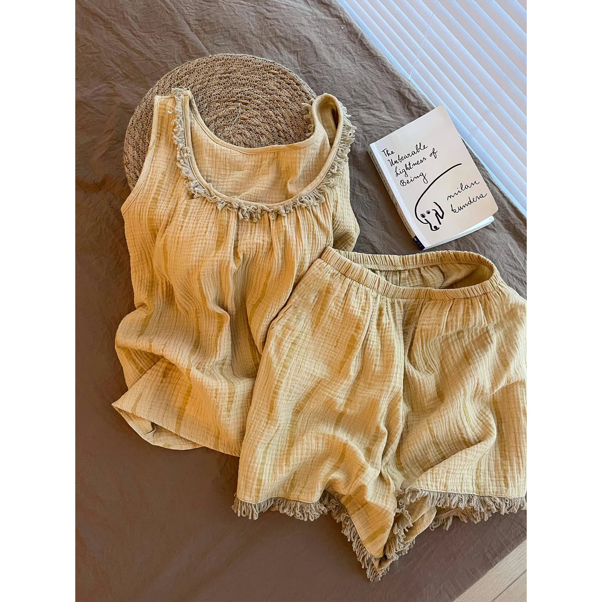Korean Style Cloud Cotton Pajama Set with Padded Camisole for Women