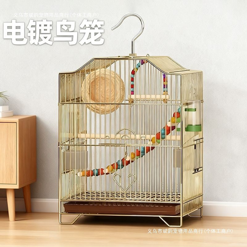 Large Stainless Steel Plated Bird Cage for Parrots Budgies Cockatiels Mynah Birds Breeding Metal Cage