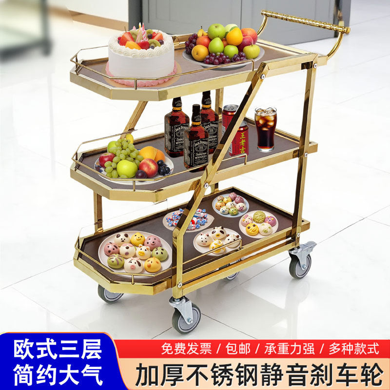 3-Tier Stainless Steel Serving Cart with Silent Wheels for Restaurant Hotel KTV