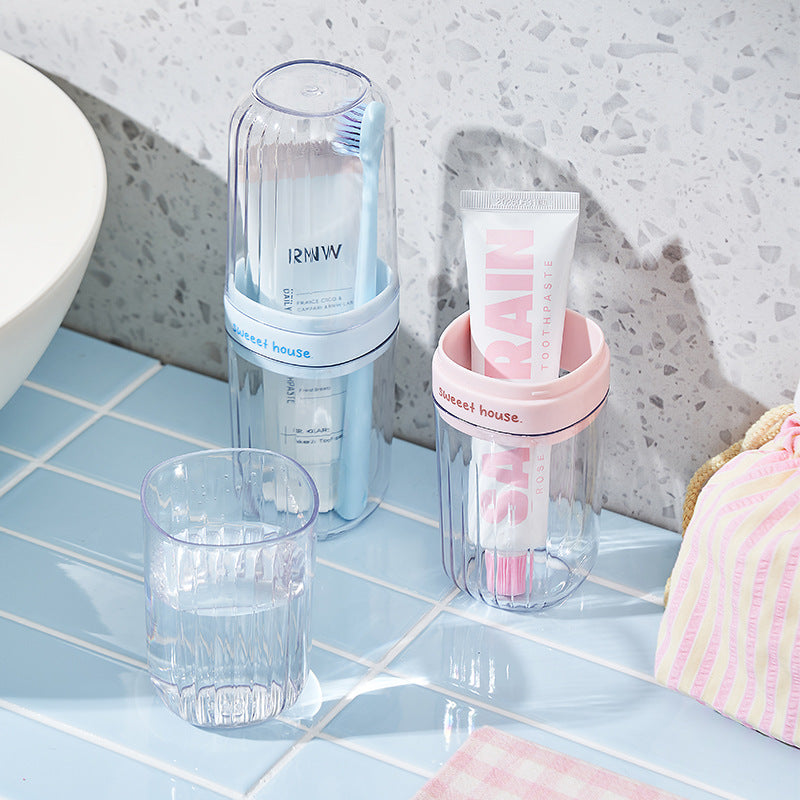 Portable Transparent Travel Toothbrush Holder and Mouthwash Cup Set