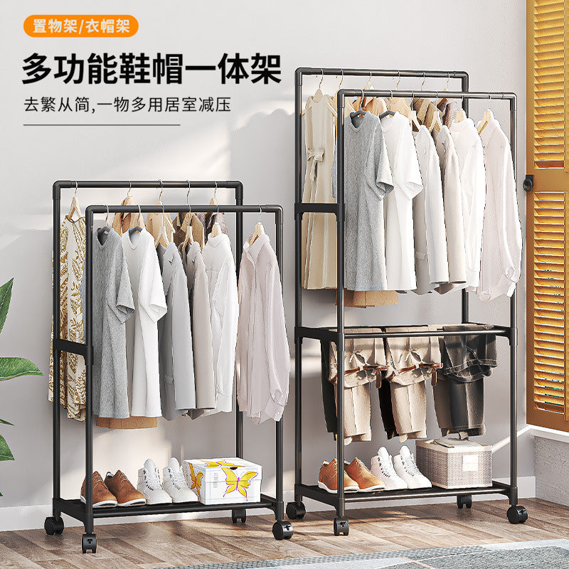 Multifunctional Garment Rack with Shoe Storage and Hat Organizer, Foldable Clothes Drying Rack for Bedroom