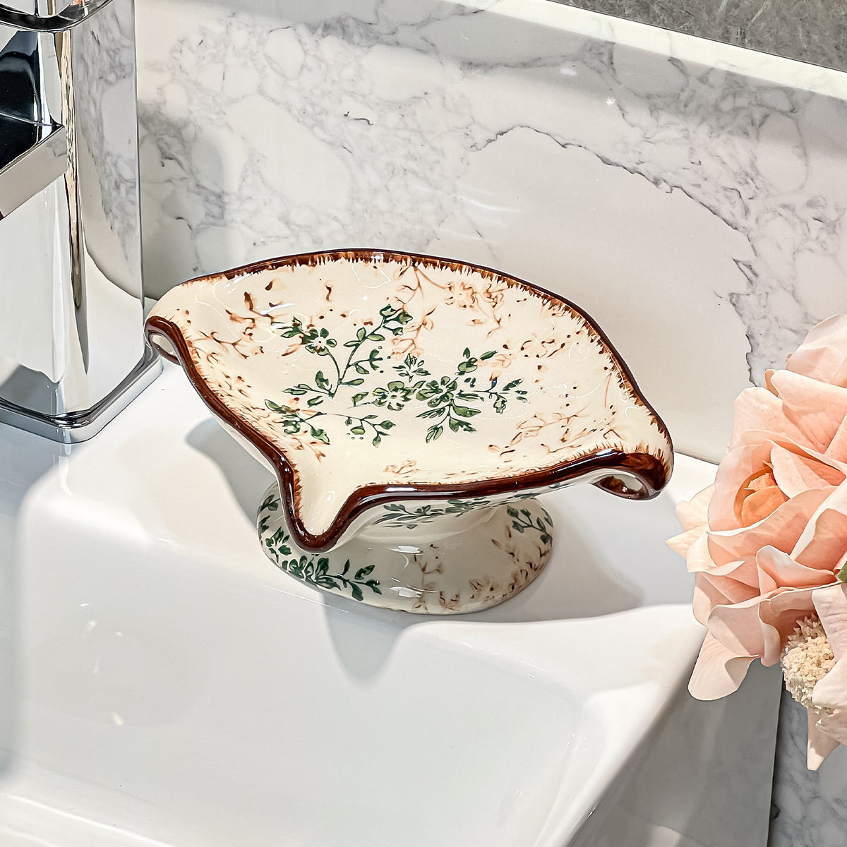 Luxury Floral Glass Soap Dish with Drainage for Bathroom and Hotel