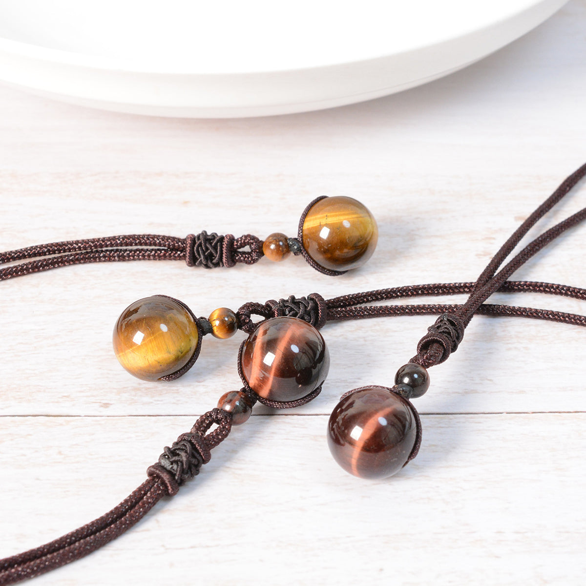 Tiger Eye & Obsidian Beaded Pendant Necklace, 14-16mm Single Bead, Modern Minimalist Design