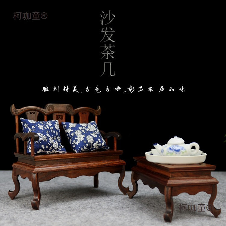 Miniature Chinese Official's Hat Armchair Model Dollhouse Furniture Wooden Screen Decor