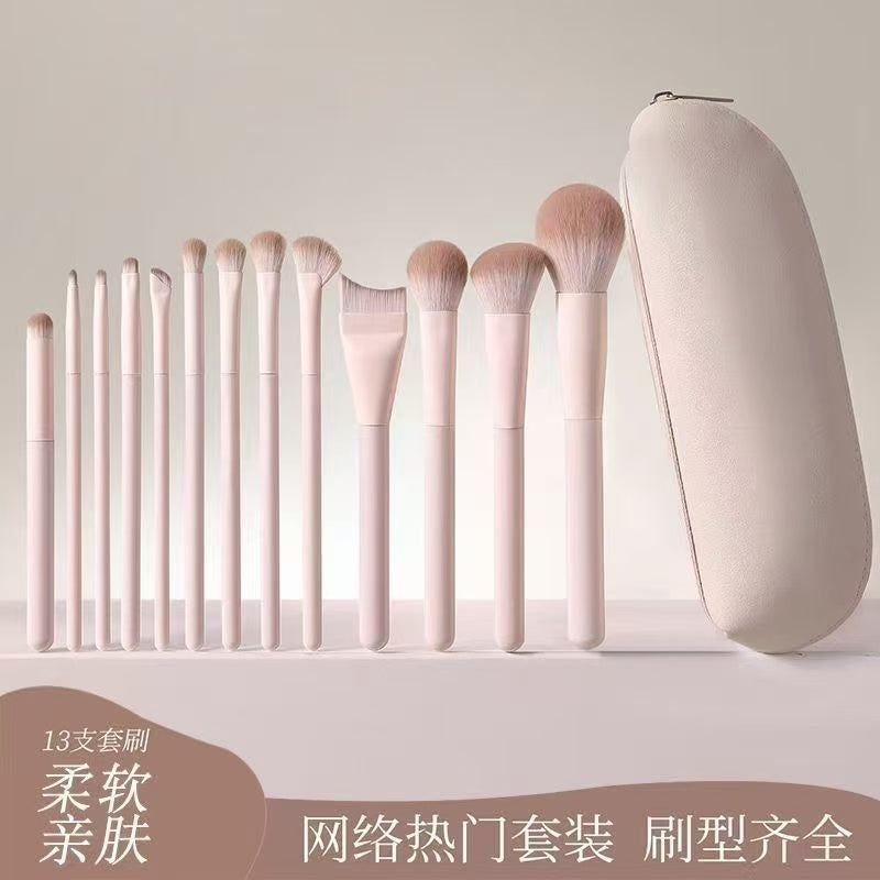 13-Piece Peach Blossom Makeup Brush Set for Face and Eyes