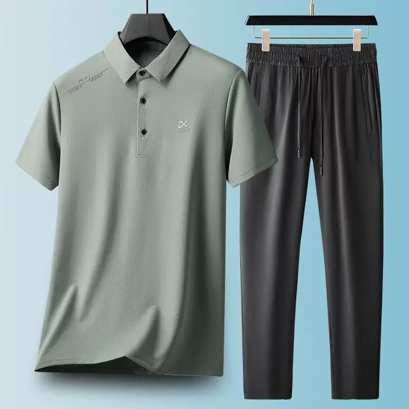 Men's Quick-Dry Polo Shirt & Pants Set for Sports & Casual Wear