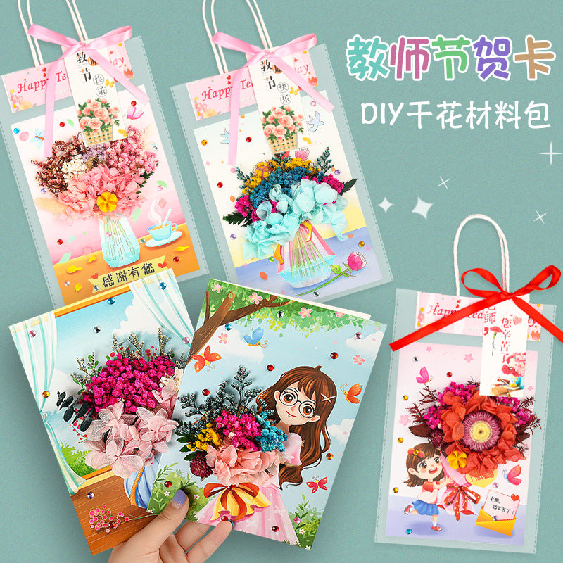 Teacher's Day 3D Pop-Up Card DIY Kit, Creative Gift for Teachers, Flower Bouquet Card Material Pack