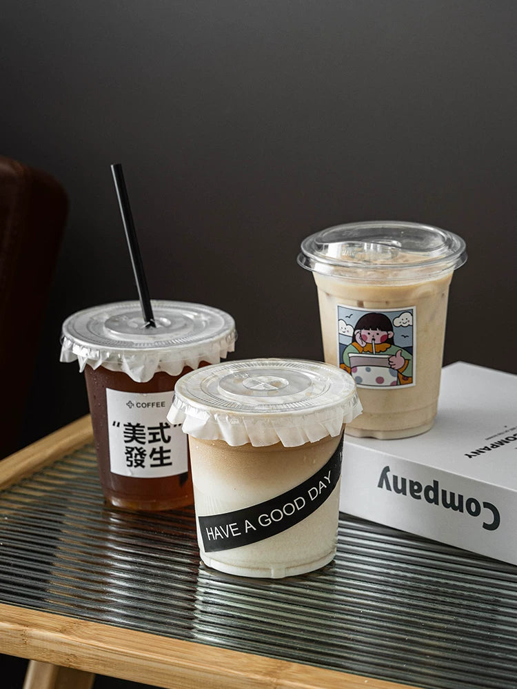 500ml Disposable Plastic Cold Drink Cups with Lids for Coffee, Milk Tea, Lemonade