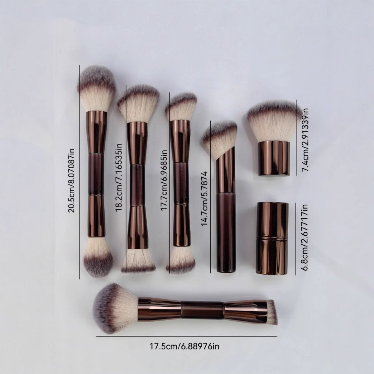 7-Piece Double-Ended Retractable Makeup Brush Set for Foundation, Powder, and Contour