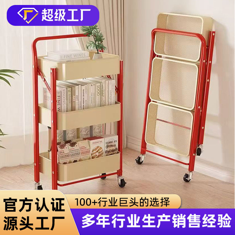 Foldable 3-Tier Storage Rack with Wheels and Handles for Kitchen and Home Organization