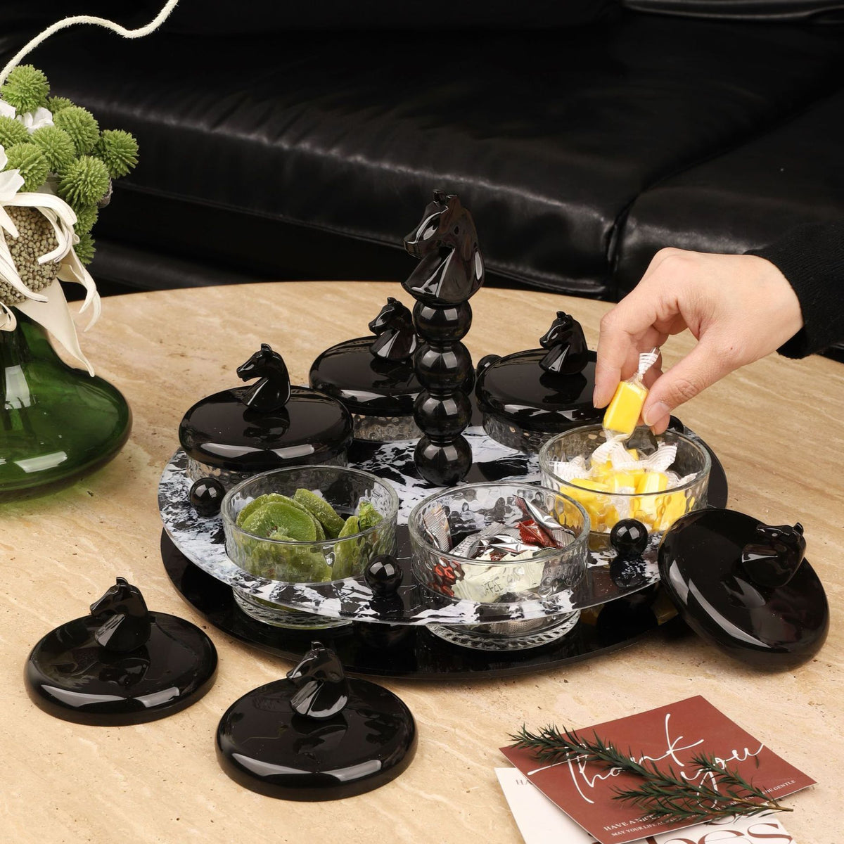 Fruit Plate for Living Room, Divided Candy Snack Dish, Decorative Table Centerpiece