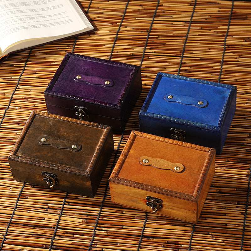 Vintage Wooden Storage Box with Lock, Portable Jewelry Organizer, Wedding Dowry Collection Case, Home Decor Ornament