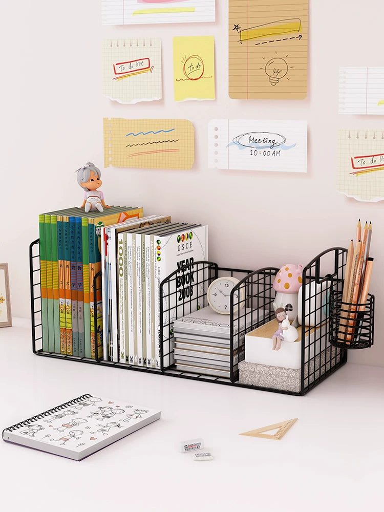 Desktop Iron Art Bookshelf Organizer for Office and Home
