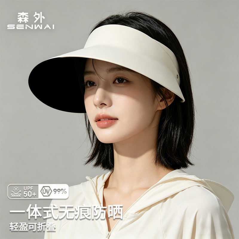 Women's Wide Brim UV Protection Sun Visor Hat Foldable Empty Top Cap