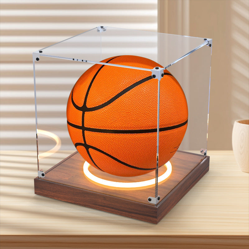 Acrylic Display Case for Basketball Football Soccer Ball Collectibles Dustproof Cube with Stand