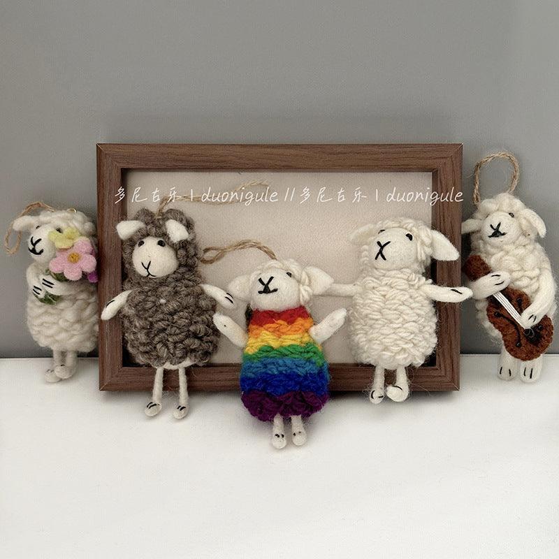 Handmade Felt Sheep Keychain Car Charm Bag Pendant