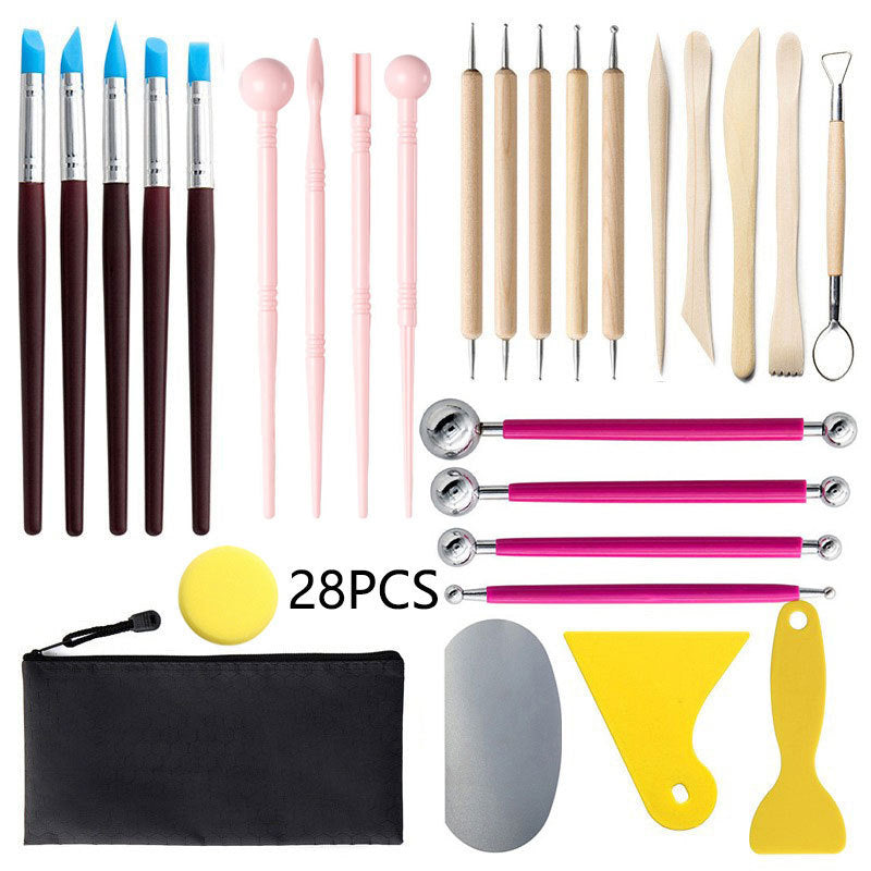 28-Piece Pottery & Clay Sculpting Tool Set for DIY Crafting