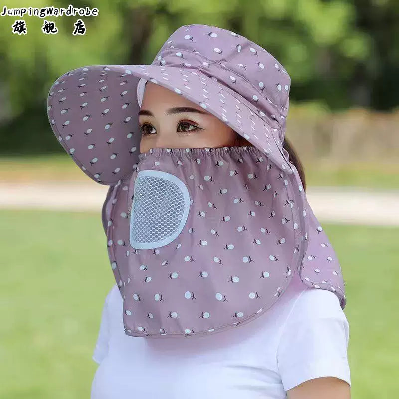 Women's Summer Outdoor Sun Protection Hat with Face Mask and Shawl for Gardening and Cycling