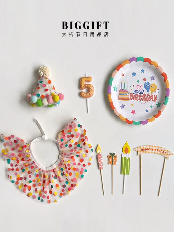 Pet Birthday Party Set with Bandana, Hat, and Number Candle for Cats and Dogs