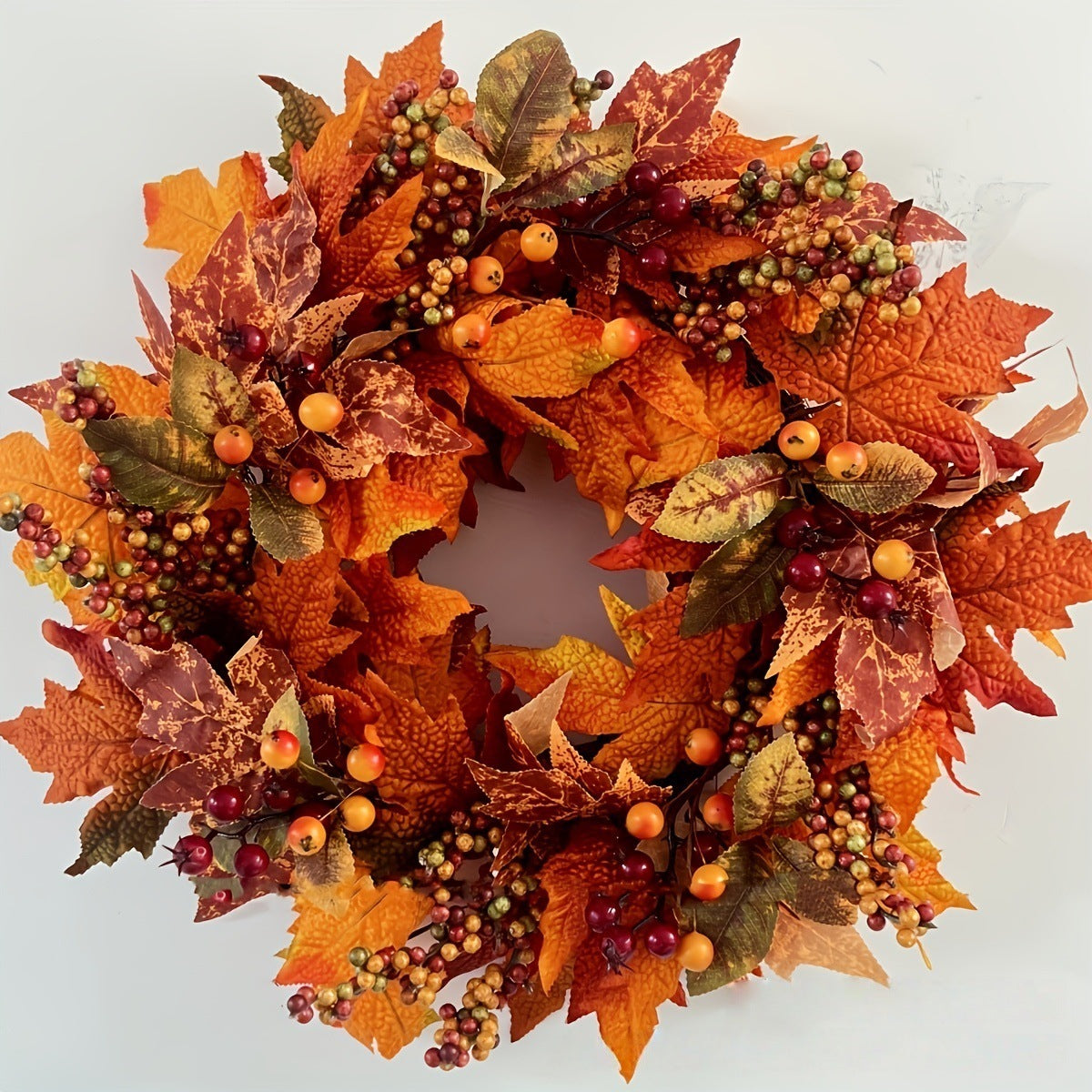 Autumn Maple Leaf Berry Wreath for Harvest Festival & Thanksgiving Door Decor