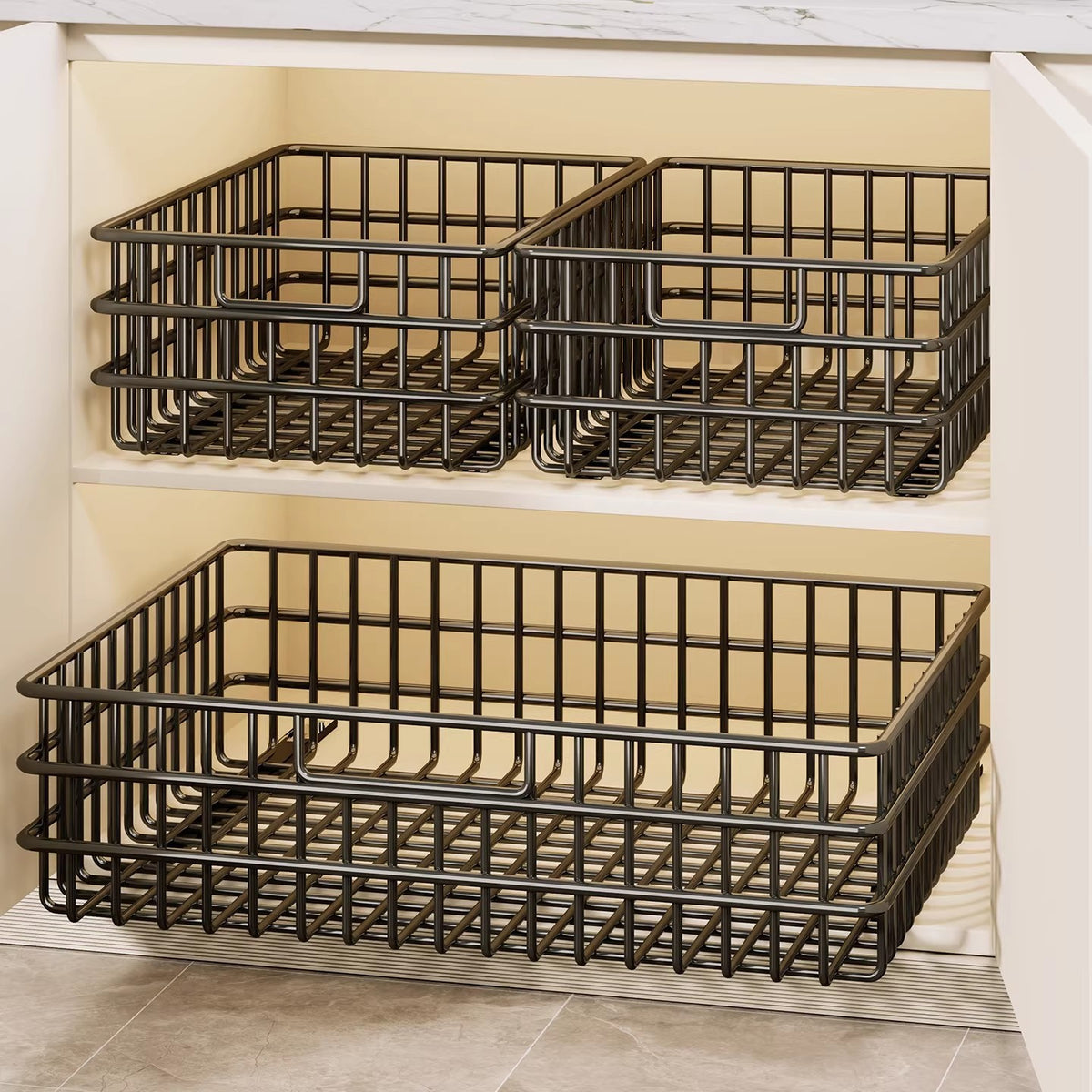 Pull-Out Under-Sink Cabinet Organizer Basket for Kitchen Storage