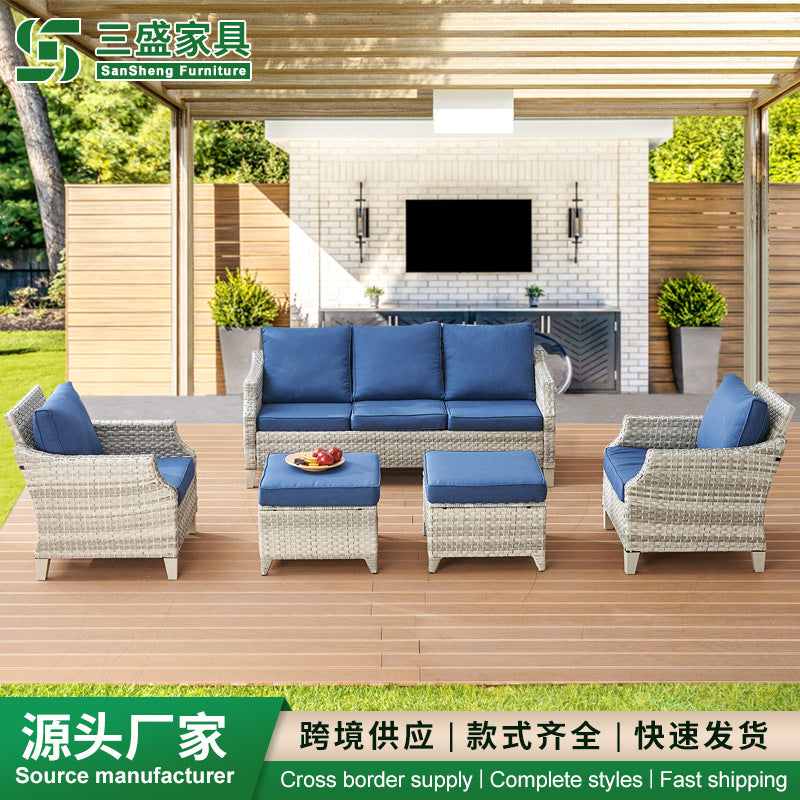 Outdoor Rattan Sofa Set with Canopy, 3-Person Patio Lounge Daybed for Balcony Hotel