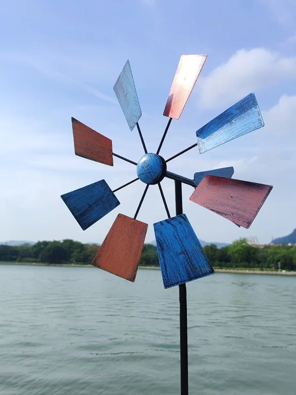 American Style Iron Windmill Weather Vane for Garden & Yard Decor