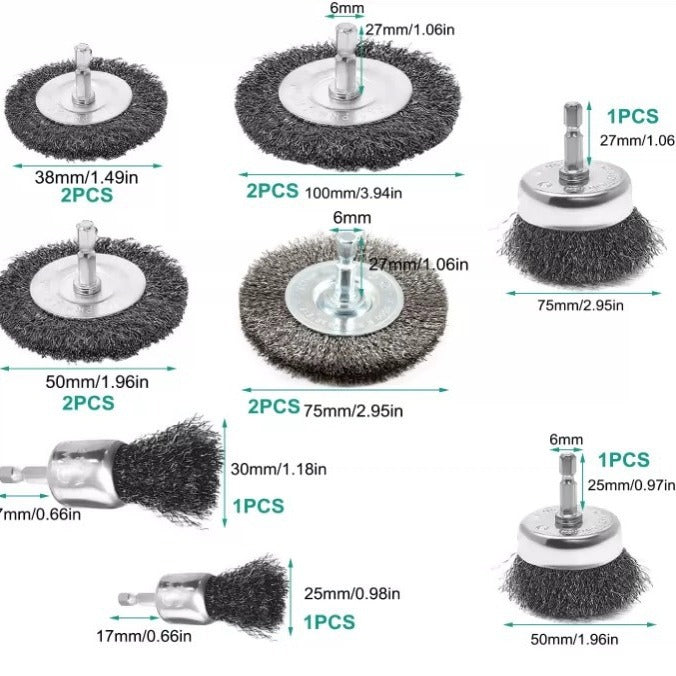 12-Piece Electric Drill Wire Brush Set for Rust Removal and Cleaning