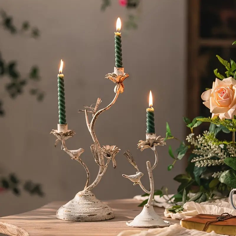 Vintage Wrought Iron Floral Candle Holder for Home Decor and Ambiance