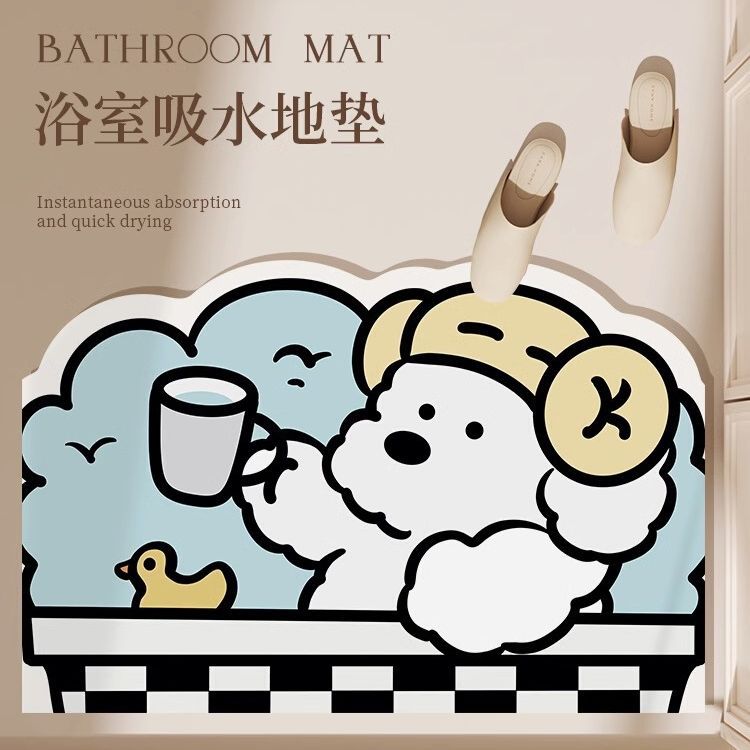 Cartoon Diatomaceous Earth Bath Mat Quick Dry Non-Slip Absorbent Floor Mat for Bathroom Entrance