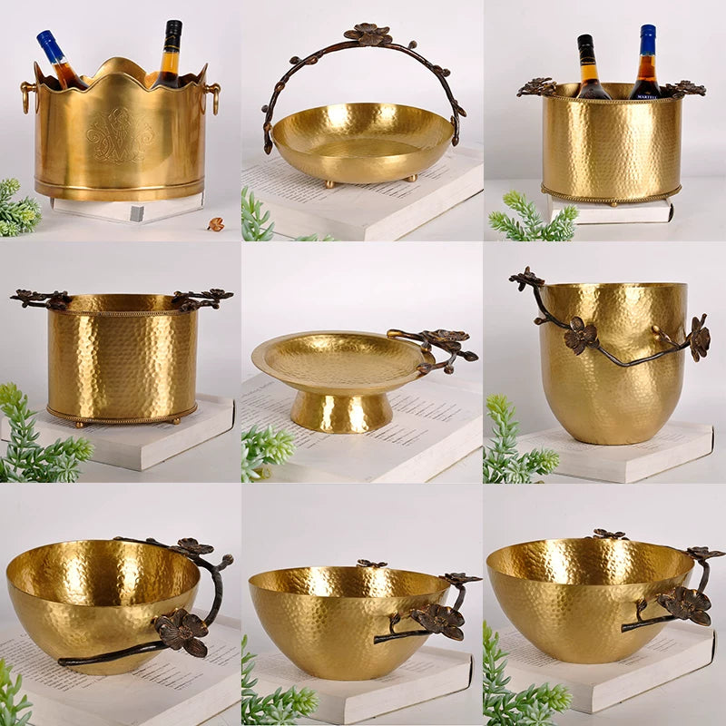 American Style Pure Brass Handmade Vase Ice Bucket for Living Room Decor