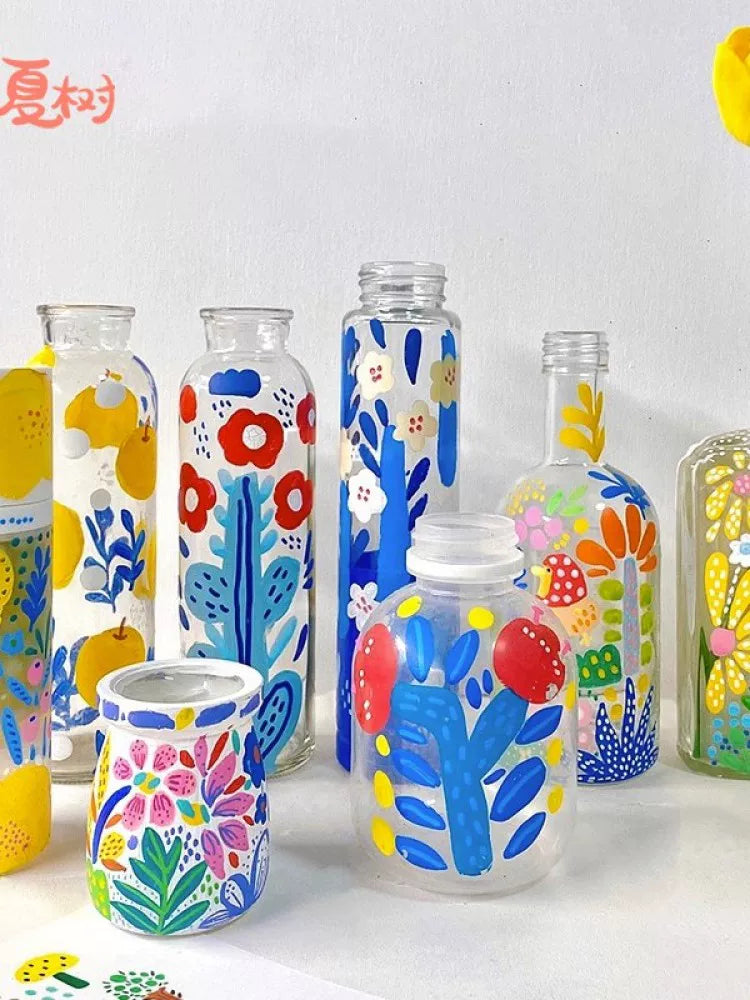 DIY Hand-Painted Clear Glass Bottles for Crafts and Decor