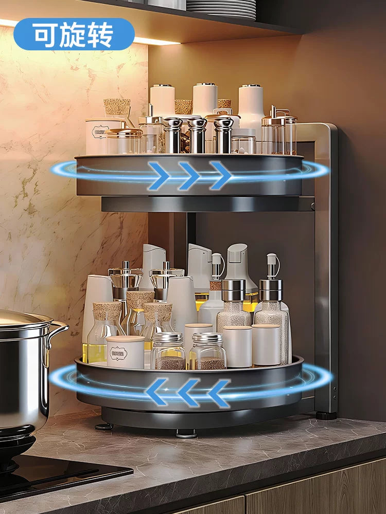 Rotating Spice Rack Organizer for Kitchen Countertop, Multi-functional Storage Tray