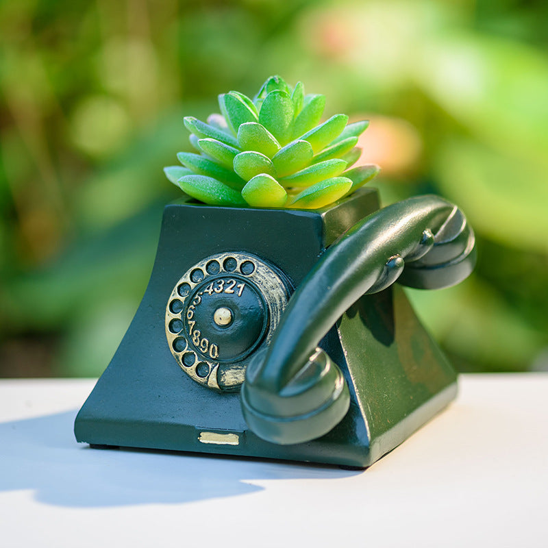Creative Retro Telephone Succulent Planter Pot Desktop Ornament