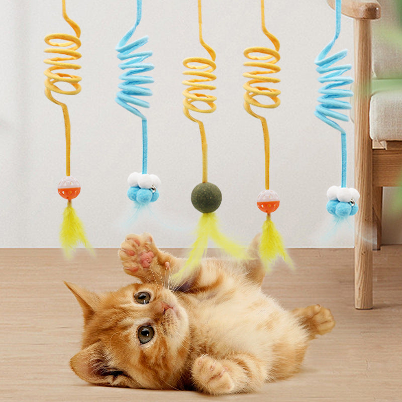 Interactive Suction Cup Spring Cat Toy with Rabbit Fur Ball for Play and Exercise