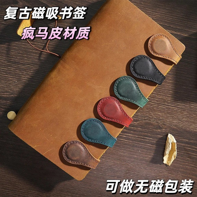 Vintage Crazy Horse Leather Magnetic Bookmark