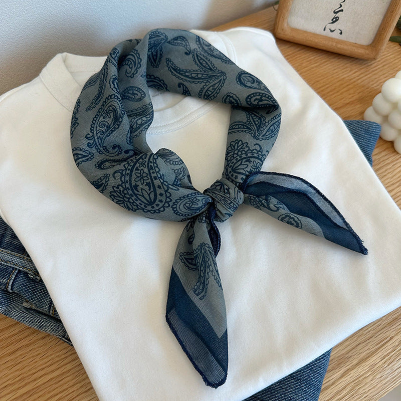 Vintage Japanese Style Cotton Linen Paisley Scarf for Neck or Head