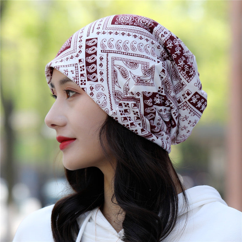 Autumn Winter Korean Style Square Paisley Beanie Scarf Dual-Use Headwear