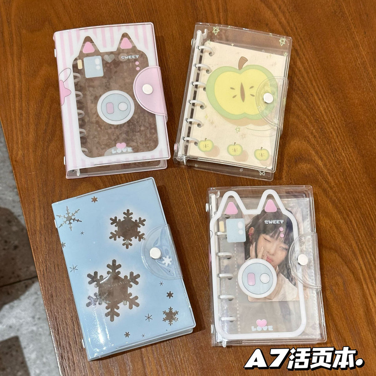 A7 Cartoon Piggy Loose-Leaf Notebook with Snowflake Design, Diary, Journal, or Card Holder